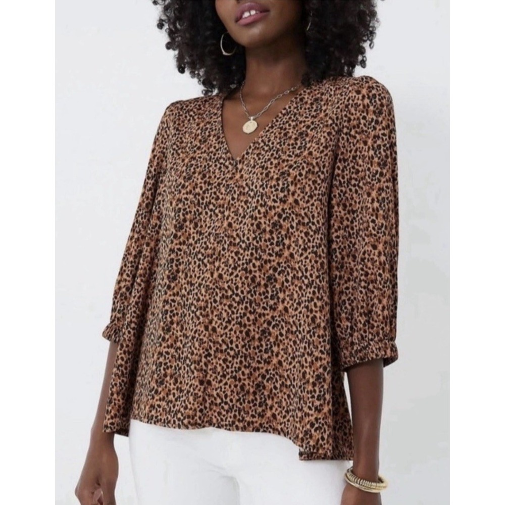 Pomander Place Leopard Print Blouse 3/4 Sleeves V Neck Quiet Luxury Womens XXL